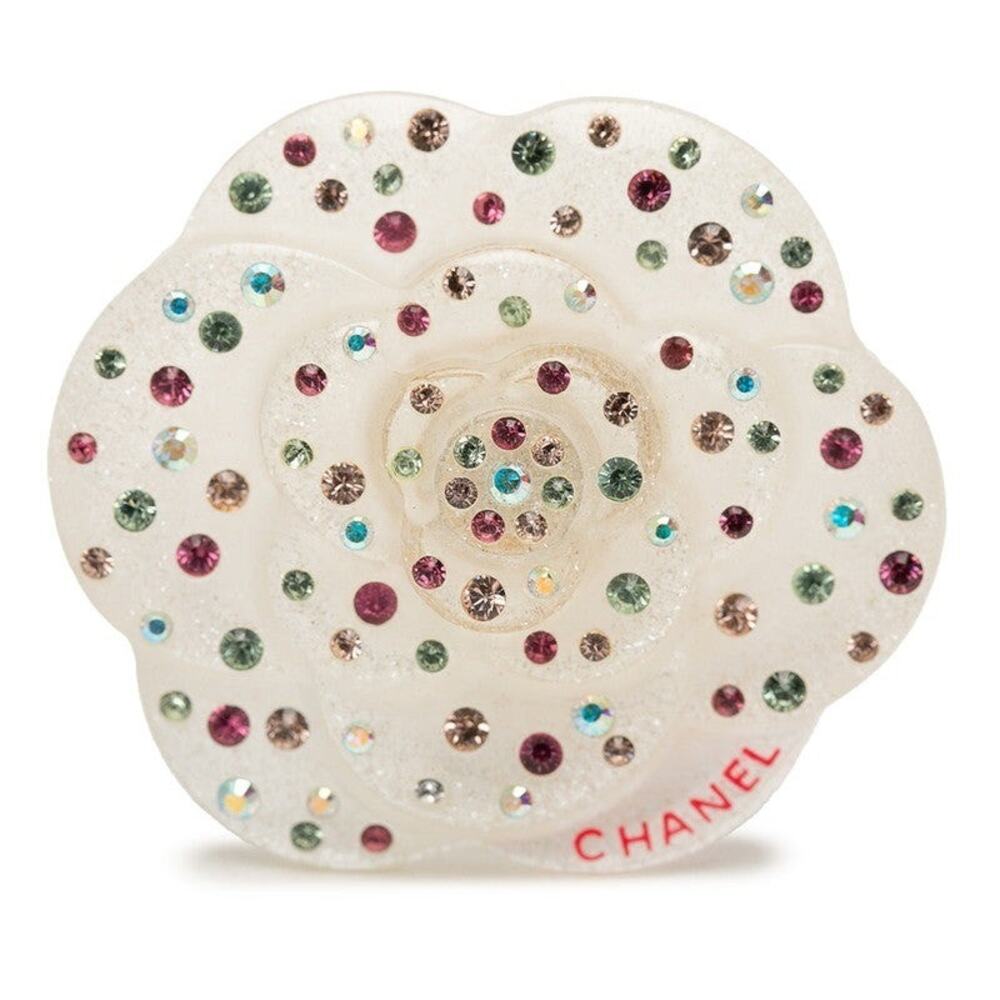 Chanel Camellia Pin Brooch Plastic Rhinestone Multicolor